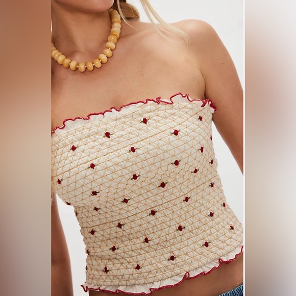 Free People Field of Roses Smocked  tube top NWT - Picture 3 of 8